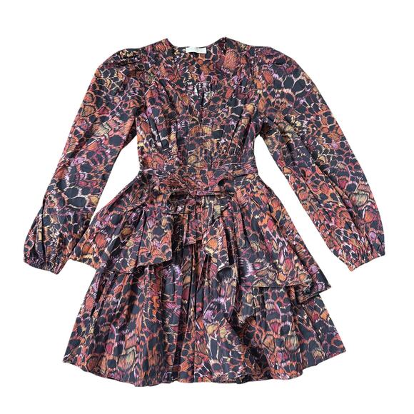 Ulla Johnson Lulu Pleated Cotton Tiered Mini Dress Rosefinch - Picture 3 of 12